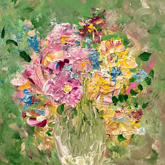 Other - SIGNED ORIGINAL ACRYLIC FLORAL PAINTING 14” x 14” inch